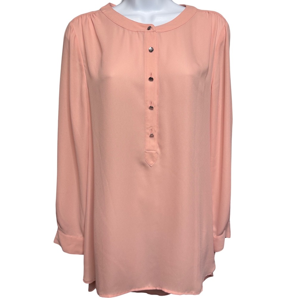 CECE Womens Light Pink Long Sleeve Button Front Blouse Sz M Career Coquette Chic
